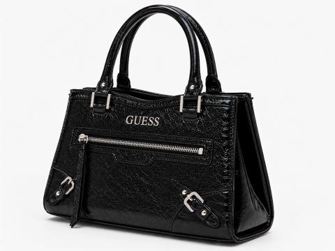 GUESS CZARNA LAKIEROWANA TOREBKA KLASYCZNA Z ĆWIEKAMI 18x26x10 1GŁA