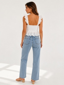 GUESS Biały Top Boho Ażurowy z Falbankami i Haftem – Rozmiar L