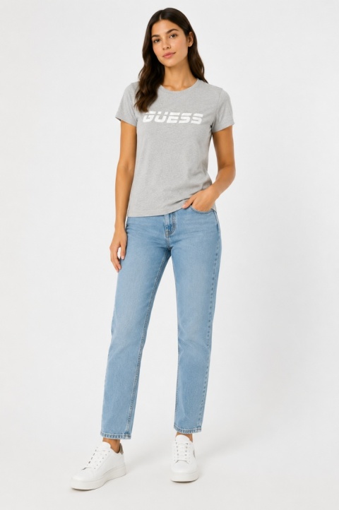 GUESS Damski T-shirt Logo Szary Melanż Organic Cotton Rozmiar L
