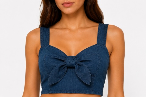 GUESS Jeans Top damski jeansowy z kokardą niebieski rozmiar S