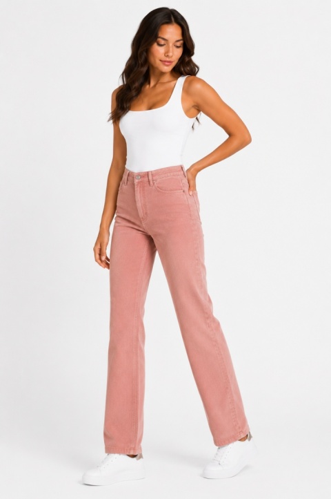 GUESS Kelly Straight – damskie spodnie z imitacji zamszu, pudrowy róż, rozmiar 24