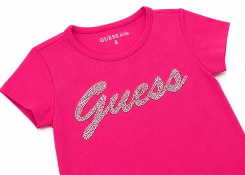 GUESS Kids Dziewczęcy T-shirt Różowy z Kryształkami Logo Rozmiar 5