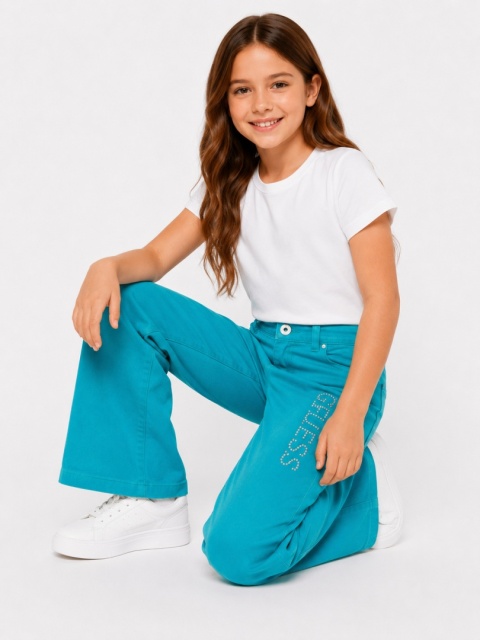 GUESS Kids Spodnie dziewczęce Wide Leg Turkusowe Rozmiar 8 lat Nowe z metką