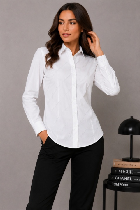GUESS Korinna Shirt Biała Koszula Damska z Kryształkami Logo rozmiar XS