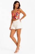 GUESS Leta Crop Top – kolorowy top damski w kwiatowy wzór z wiązaniem – rozmiar XS (EU 34)