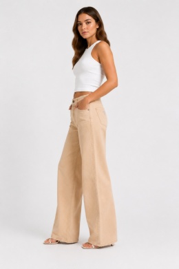 GUESS Los Angeles Spodnie damskie wide leg beżowe – rozmiar W25 L32 – nowe z metką