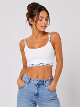 GUESS Margaret Padded Bra White XS – Top Braletka Damska z Logo Biała