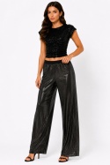 GUESS Margot Long Pants – błyszczące spodnie damskie glamour, czarne, rozmiar M