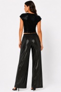 GUESS Margot Long Pants – błyszczące spodnie damskie glamour, czarne, rozmiar M