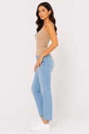 GUESS Rosy Top – prążkowany top damski z kwadratowym dekoltem, beżowy – rozmiar S