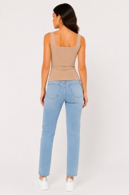 GUESS Rosy Top – prążkowany top damski z kwadratowym dekoltem, beżowy – rozmiar S