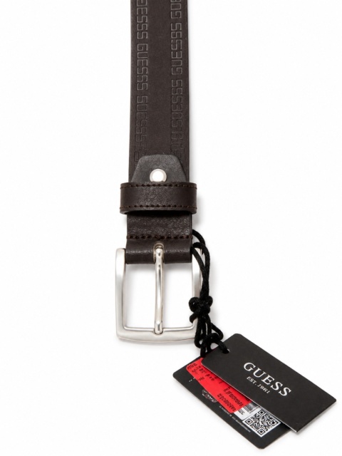 GUESS Skórzany pasek męski brązowy z tłoczonym logo – model Steve Adjustable Pant, rozmiar S