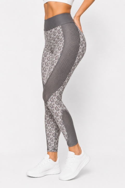 Guess Legginsy Sportowe Damskie Szaro-Beżowe Geometryczne XS