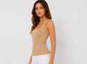 Guess Rosy Top Beżowy Prążkowany Top Damski z Logo – Rozmiar S