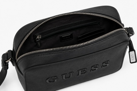 Powystawa GUESS Broderick Mini Camera Bag Czarna Torebka Damska Listonoszka Logo