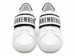 Bikkembergs Junior Skórzane Sneakersy Białe z Logo na Rzepie Rozmiar 39