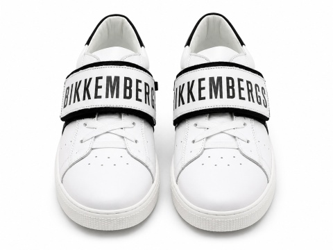 Bikkembergs Junior Skórzane Sneakersy Białe z Logo na Rzepie Rozmiar 39