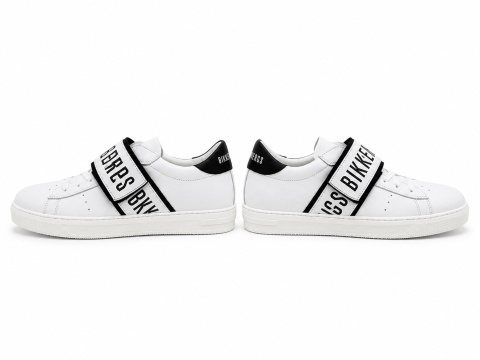 Bikkembergs Junior Skórzane Sneakersy Białe z Logo na Rzepie Rozmiar 39