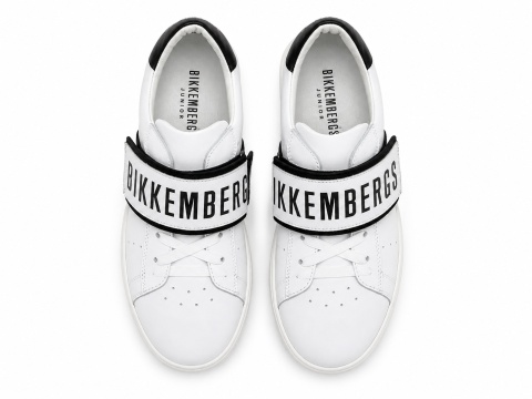 Bikkembergs Junior Skórzane Sneakersy Białe z Logo na Rzepie Rozmiar 39