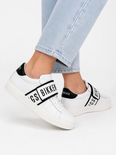 Bikkembergs Junior Skórzane Sneakersy Białe z Logo na Rzepie Rozmiar 39