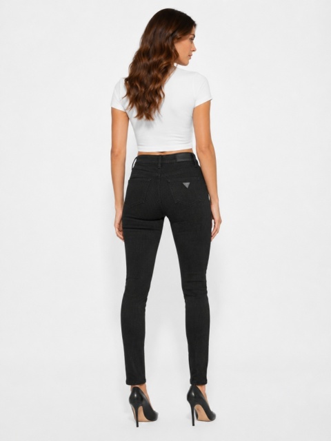 GUESS 1981 Skinny High Rise Jeans Damskie Czarne w Delikatne Prążki – Rozmiar 24