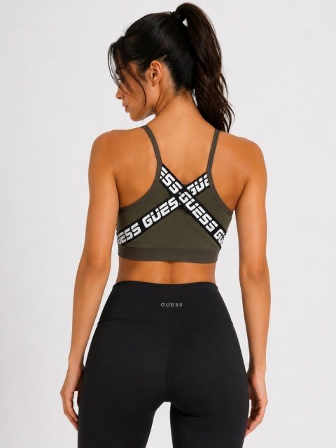 GUESS Active Top Sportowy Khaki z Logo na Plecach Rozmiar S