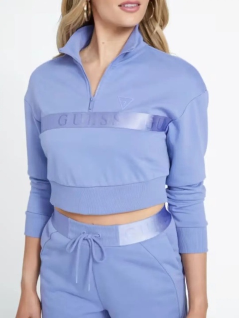 GUESS Bluza Damska Crop 1/2 Zip Fioletowa/Lawendowa rozmiar M