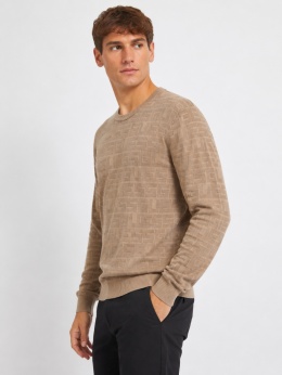 GUESS Męski sweter bawełniany Monogram Logo Beige 100% Cotton Rozmiar M
