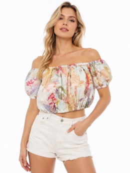 Guess Damska lniana bluzka hiszpanka w kwiaty 100% len r. XL (EU 46)