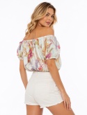 Guess Damska lniana bluzka hiszpanka w kwiaty 100% len r. XL (EU 46)