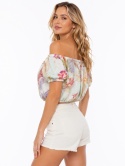 Guess Damska lniana bluzka hiszpanka w kwiaty 100% len r. XL (EU 46)
