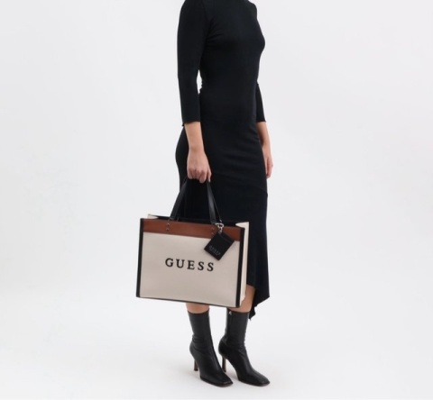 Guess Khai Tote HFWV8915250 Damska Torebka Shopper Beżowo-Brązowa