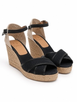Kanna – damskie sandały na koturnie espadryle, czarne, rozmiar 42