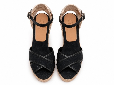 Kanna – damskie sandały na koturnie espadryle, czarne, rozmiar 42