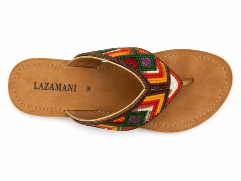 Sandały japonki LAZAMANI damskie z koralikami boho – rozmiar 36