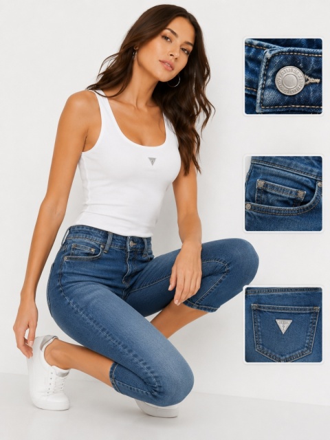 GUESS 1981 Capri Button Jeans Damskie Elastyczny denim rozmiar 38