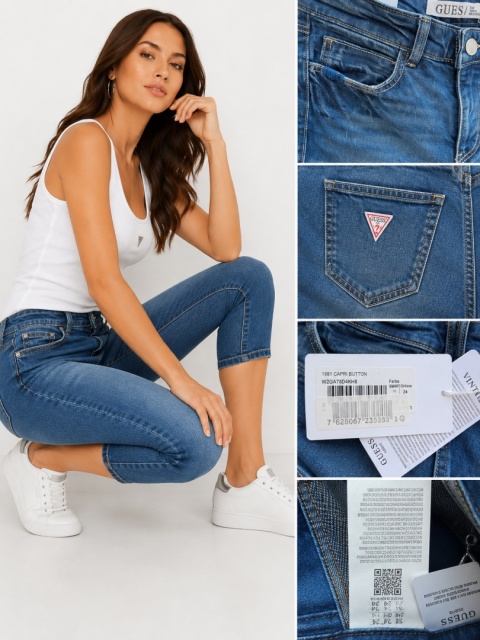 GUESS 1981 Capri Button Jeans Damskie Elastyczny denim rozmiar 38