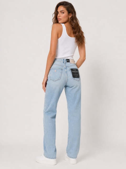 GUESS 1981 Reborn Denim 80’s Straight High Rise Jeans – damskie, jasnoniebieskie, rozmiar W29/L33