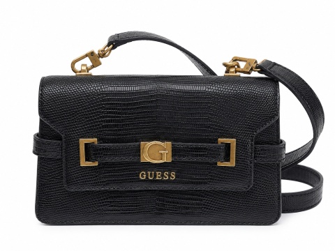 GUESS Czarna Torebka Damska Crossbody – Faktura Jaszczurki – 23 × 15 × 7 cm