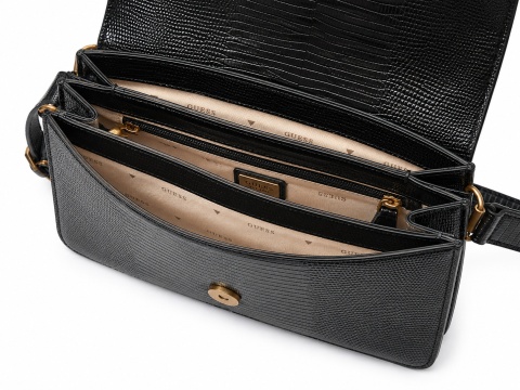 GUESS Czarna Torebka Damska Crossbody – Faktura Jaszczurki – 23 × 15 × 7 cm