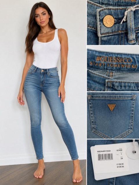 GUESS Damskie Jeansy Skinny Niebieskie Stretch Wysoki Stan Denim Rozmiar 38