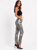 GUESS ELLA PANTS – Srebrne spodnie z efektem skóry – rozmiar L
