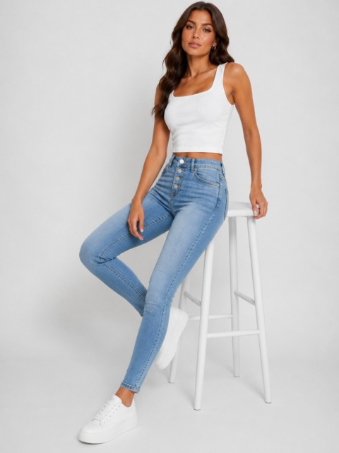 GUESS High Rise Skinny Fenice – damskie jeansy z wysokim stanem, jasny denim, W24 L29