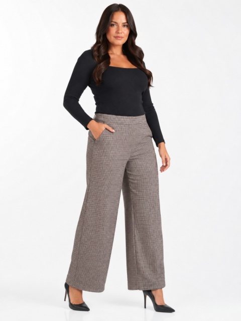 GUESS Ines Palazzo Pant – damskie spodnie w pepitkę, szeroka nogawka, XL / EU 46