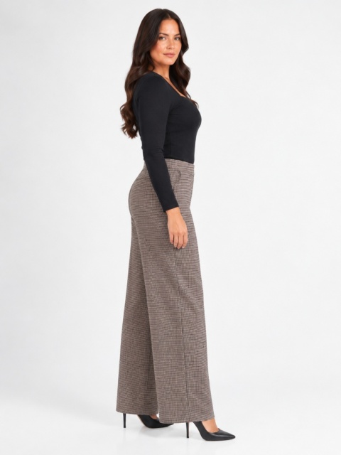 GUESS Ines Palazzo Pant – damskie spodnie w pepitkę, szeroka nogawka, XL / EU 46