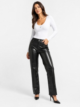 GUESS Kelly Straight – spodnie damskie z efektem skóry, czarne, rozmiar 31 (EU 44)