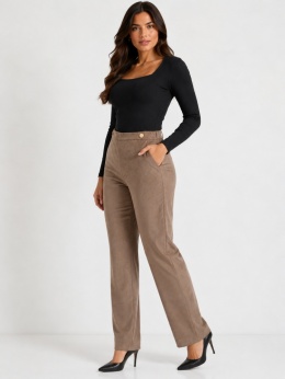 GUESS Lerika Suede Pant – damskie spodnie zamszowe beżowo-taupe L / EU 40