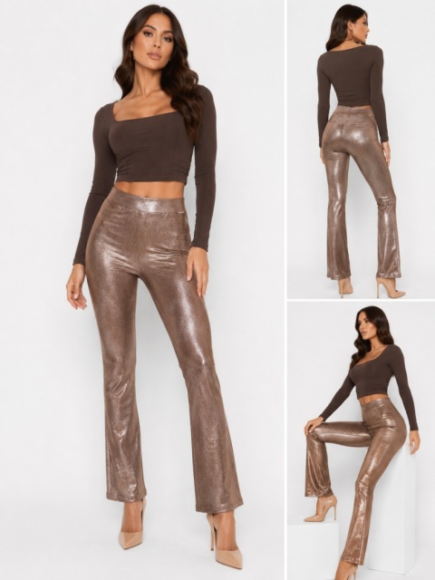 GUESS Priscilla Shiny Mini Boot | Metaliczne spodnie damskie | Złoty połysk | Rozmiar M