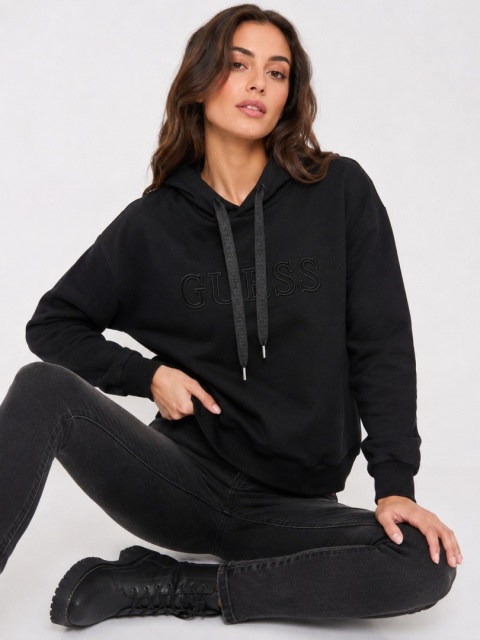 GUESS Zendra Hoodie – Czarna Bluza z Kapturem Logo 3D – Rozmiar S