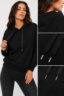 GUESS Zendra Hoodie – Czarna Bluza z Kapturem Logo 3D – Rozmiar S